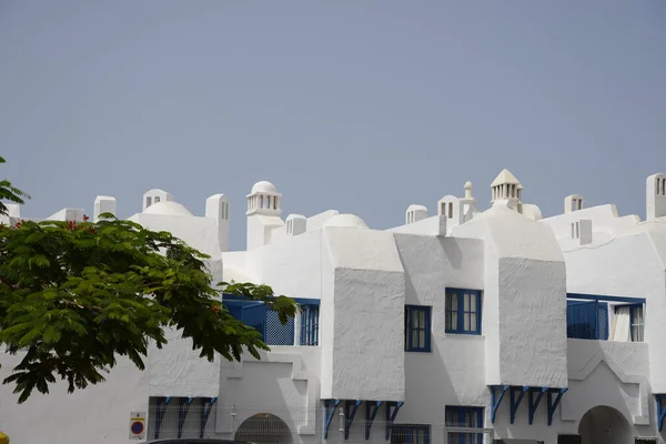 Casas Tenerife Casa Edifício Arquitetura Espanha Canário Branco Azul — Fotografia de Stock