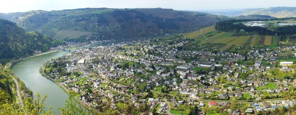 Dubbelstaden Traben Trarbach Mosel Panorama Våren — Stockfoto