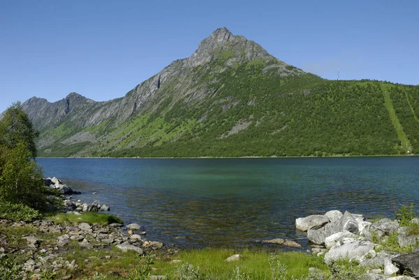 Montanhas Costeiras Gryllefjord Senja Troms Noruega — Fotografia de Stock