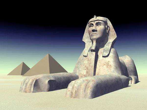 Ilustração Gerada Por Computador Com Uma Esfinge Egípcia Pirâmides — Fotografia de Stock