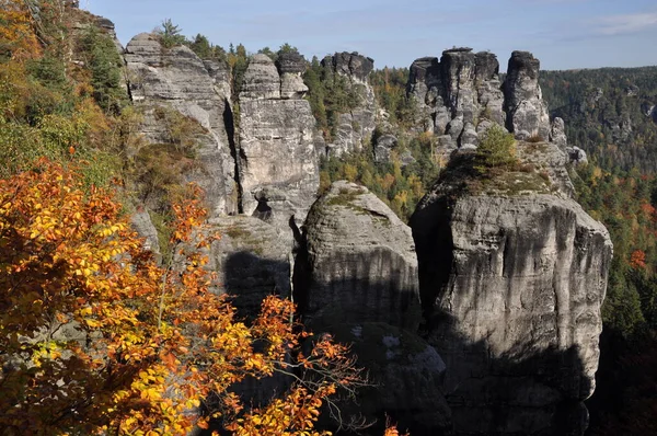 Bastei Basteifelsen Fels Βράχοι Αναρρίχηση Βράχων Φύση Τοπίο Spa Rathen — Φωτογραφία Αρχείου