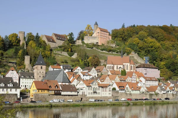 Burg Hirschhorn Hessen Neckar Neckartal Odenwald Town Ort Village Fortress — Foto de Stock