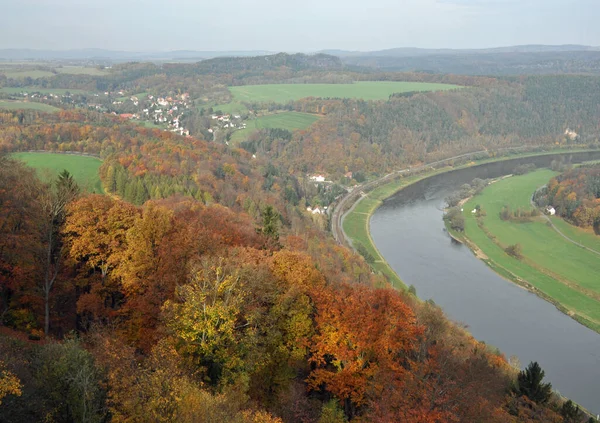 Labské Pískovce Podzim Labe Labské Pískovce Saské Švýcarsko Sasko Německo — Stock fotografie