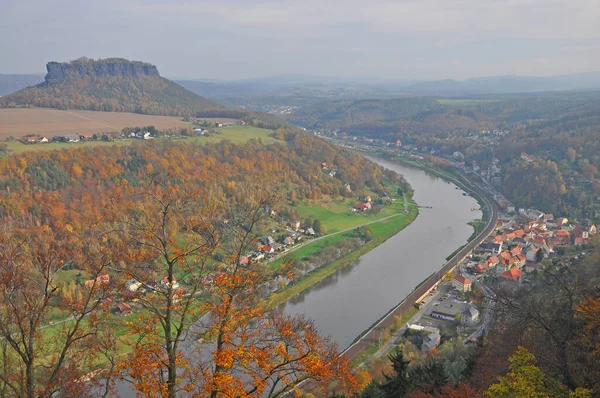 Saxônia Elbsandstein Elbsandsteingebirge Saxon Switzerland Elba River Ort Aldeia Vista — Fotografia de Stock