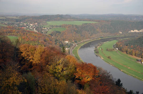 Labské Pískovce Podzim Labe Labské Pískovce Saské Švýcarsko Sasko Německo — Stock fotografie