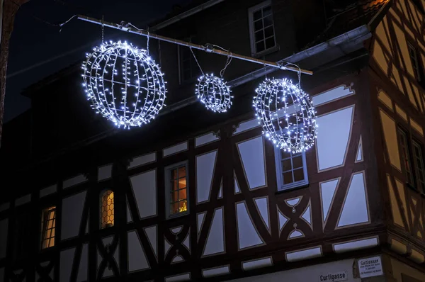 Kerst Grote Umstadt Vakwerkhuis Odenwald Markt Hessen Duitsland Kerstverlichting Verlichting — Stockfoto