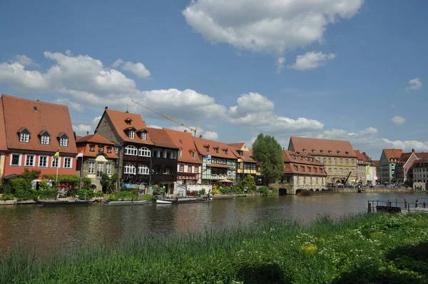 Regnitz Bamberg Franken Bayern Folyó Bach Hajó Kirándulóhajó Ház Kis — Stock Fotó