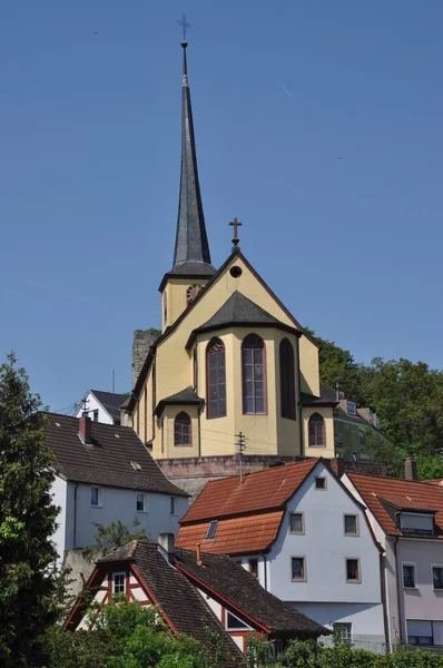 Julius Echter Kirche Kyrkan Karlstadt Laudenbach Karlstadt Laudenbach Main Mainfranken — Stockfoto