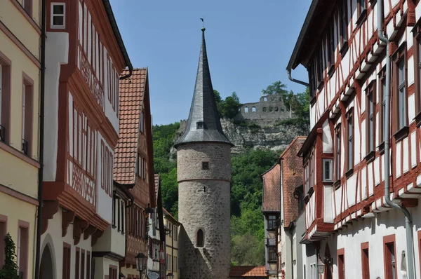 Karlstadt Maintorturm Maintor Torre Torre Guardia Principale Casa Graticcio Case — Foto Stock