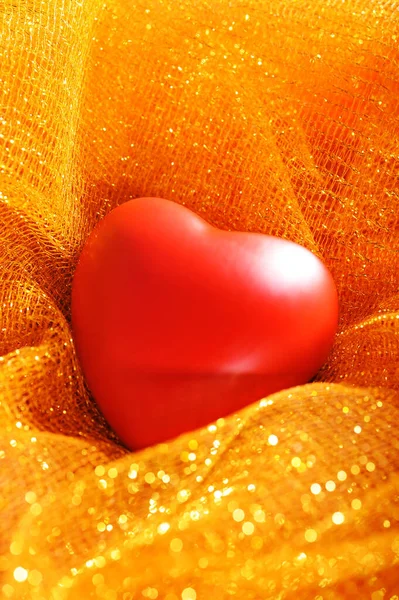 Coração Vermelho Fundo Dourado Brilho — Fotografia de Stock