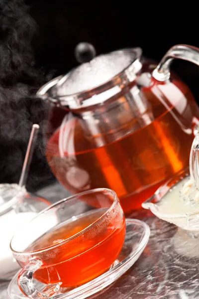 Dampfender Tee Glas Tee Service — Stockfoto
