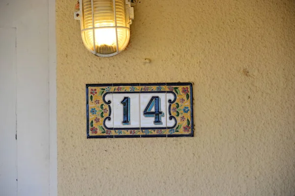 House Facades Street Signs Enamel Tiles Španělsko House Number — Stock fotografie