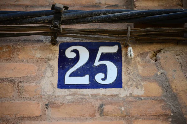 House Facades Street Signs Enamel Tiles Spain House Number — Stock Photo, Image