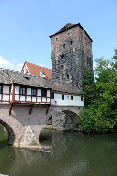 Henkersteg Steg Wasserturm Toren Uitkijktoren Brug Pegnitz Rivier Bach Neurenberg — Stockfoto