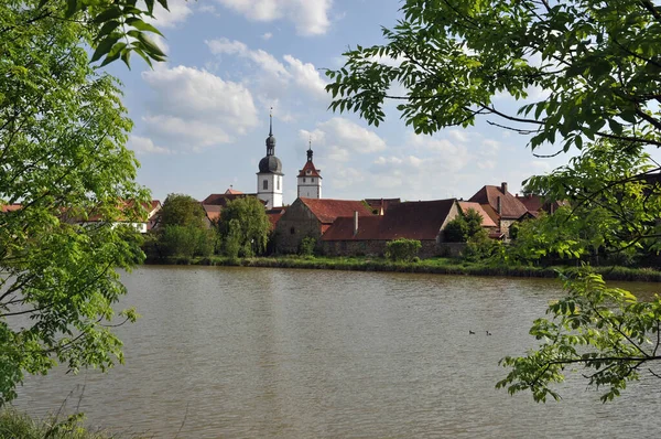 Prichsenstadt Iglesia Torre Ciudad Franken Mainfranken Bayern Casco Antiguo Histórico —  Fotos de Stock