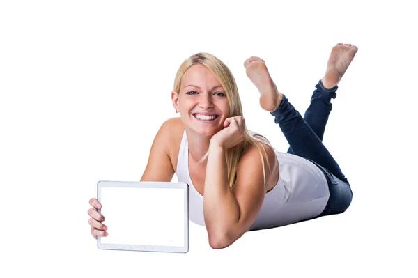 Blonde Tablet Hand — Stock Photo, Image