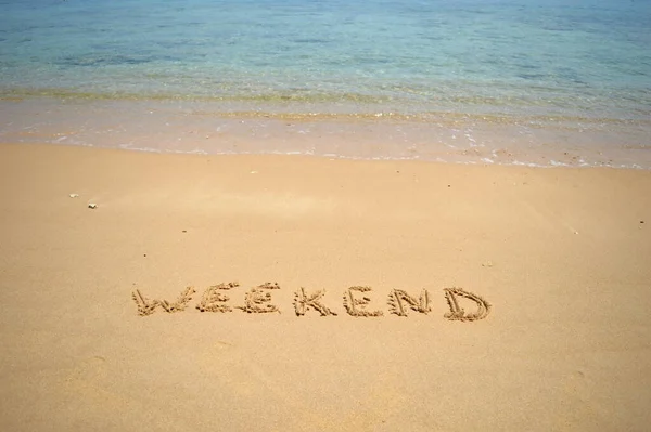 Word Weekend Written Sand Beach — Stock Photo, Image