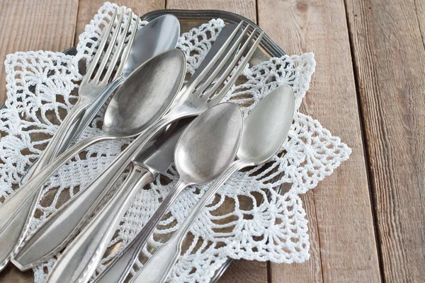 Old Cutlery Silver Tray — Stock Photo, Image