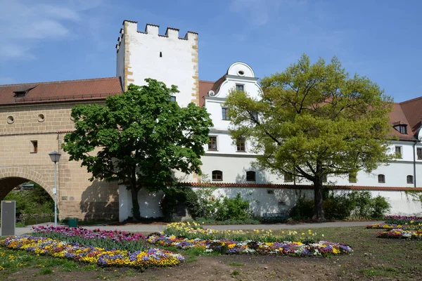 Flores Zeughaus Amberg Stadtmauer Arquitetura Baviera Baviera Oriental Alemanha Cidade — Fotografia de Stock