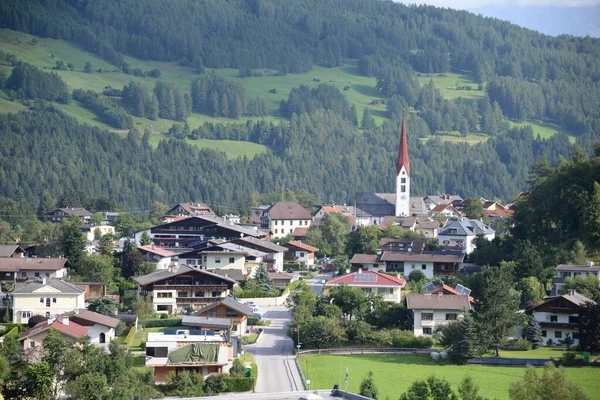 Mieders Villaggio Villaggio Montagna Chiesa Stubai Tirolo Austria Alpi Valle — Foto Stock