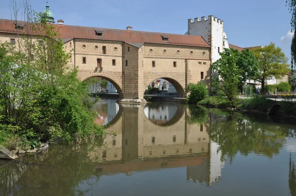 Stadsbril Waterpoort Varkens Stadspoort Bavaria Oost Beieren Duits Architectuur Landmark — Stockfoto