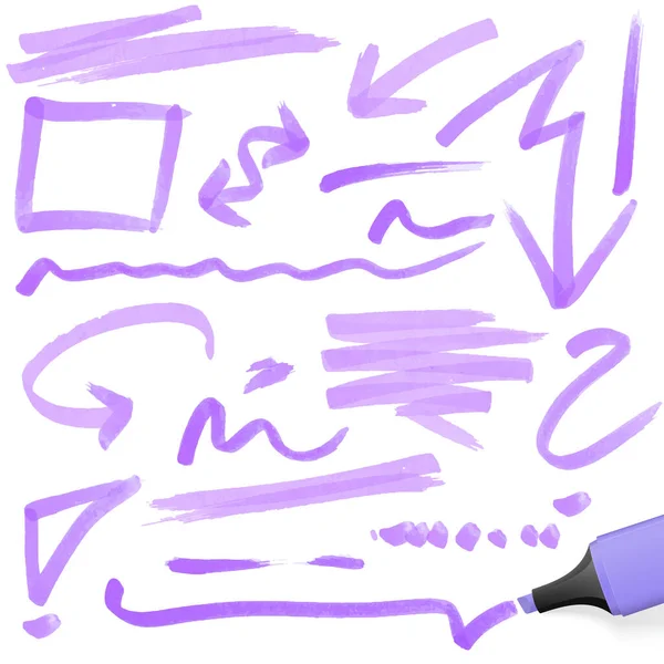 Purple Colored Highlighter Different Hand Drawn Markings — Stock Photo, Image