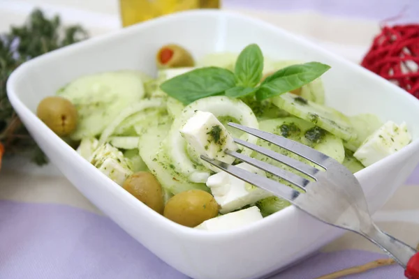 Närbild Färsk Välsmakande Sallad — Stockfoto