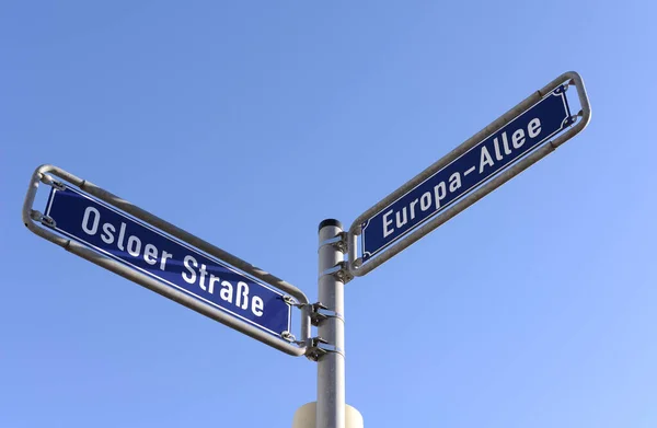 Euro Allee Europa Allee Street Frankfurt Street Sign Sign Sky — 스톡 사진