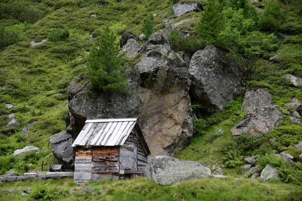 Stuga Fjällstuga Stubaital Stubai Tirol Österrike Alperna Berg Berg Höga — Stockfoto