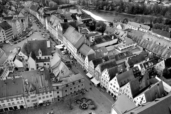 Landsberg Lech Schwarzweiis Desde Arriba —  Fotos de Stock