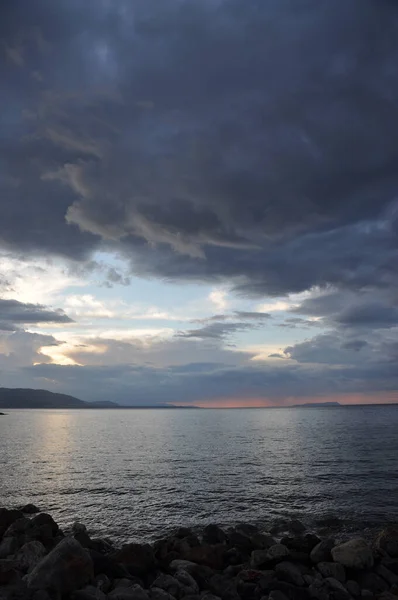 Avond Sisi Kreta Sissi Seisi Griekenland Avondstemming Avondhemel Bewolking Bewolking — Stockfoto