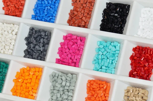 Different Colored Polymer Resin Pellets Injection Moulding — Stock Photo, Image