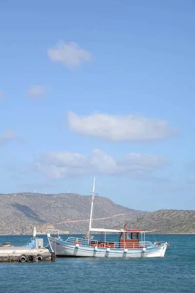 Elounda Crete Port Port Pêche Grèce Méditerranée Bateau Pêche Bateau — Photo