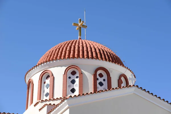 Kerk Koepel Elounda Kreta Griekenland Architectuur Religie Dak Gebouw Kapel — Stockfoto