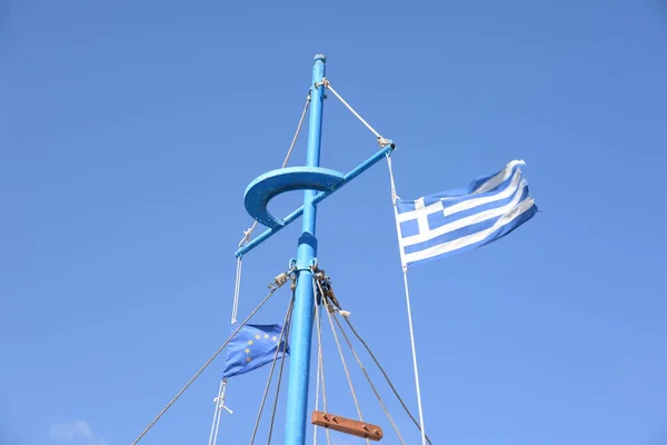 Bandiera Bandiera Grecia Grecia Bandiera Greca Albero Nazione Sventolando Sventolando — Foto Stock