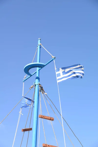 Vlajka Vlajka Řecko Řečtina Řecká Vlajka Stožár Lodní Stožár Národ — Stock fotografie
