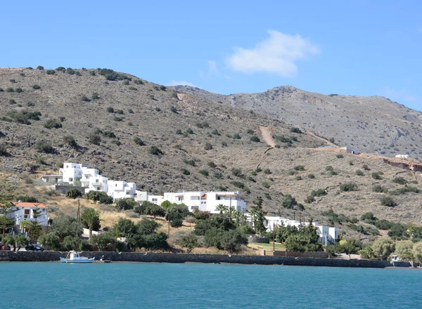 Elounda Kreta Puerto Grecia Mediterráneo Barcos Barco Barco Barcos Montañas — Foto de Stock