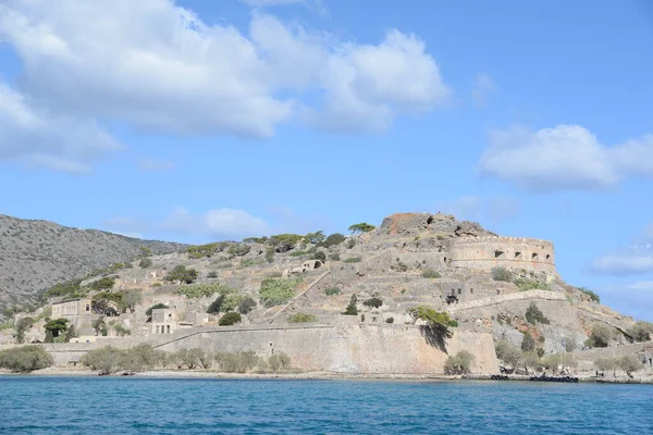 Σπιναλόγκα Κρήτη Ελλάδα Θάλασσα Μεσόγειος Νησί Λέπρα Ελούντα Νερό Φρούριο — Φωτογραφία Αρχείου