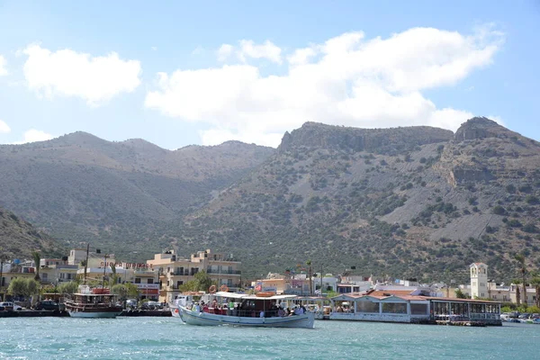 Elounda Kreta Hafen Griechenland Mittelmeer Berge Landschaft Küstenstadt Küste Küste — Stockfoto