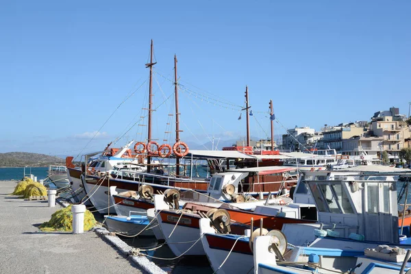 Elounda Crete Harbour Fishing Port Greece Mediterranean Fishing Boat Boat — стоковое фото