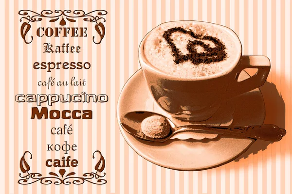 Ceașcă Cafea Inimă Literă Trasă Mână — Fotografie, imagine de stoc