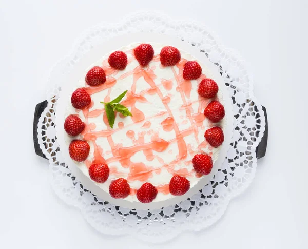 Kuchen Erdbeer Frischkäse Isoliert Als Freilandhaltung — Stockfoto