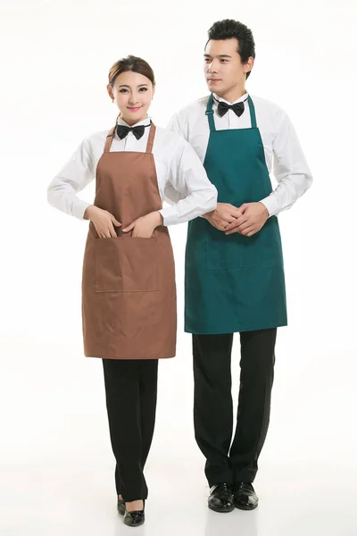 Wear Clothing Occupation Chinese Waiters White Background — Stock Photo, Image