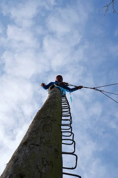 Erektion Pamper Pole Upplev Pedagogisk Personlighetsutbildning Och Lagträning Repträdgården Tobelropes — Stockfoto