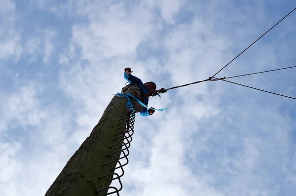 Jump Pamper Pole Experience Paedagogic Personality Training Team Training Rope — Foto de Stock