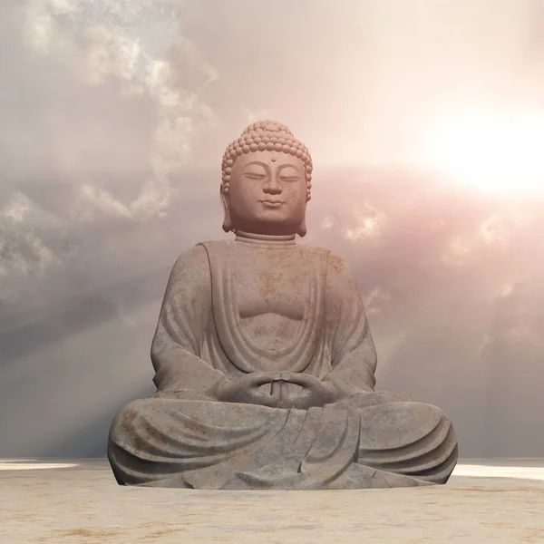 Datorgenererad Illustration Med Buddha Staty — Stockfoto