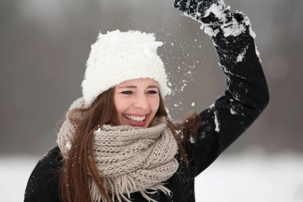 Young Woman Has Joy Snow — Stock Photo, Image