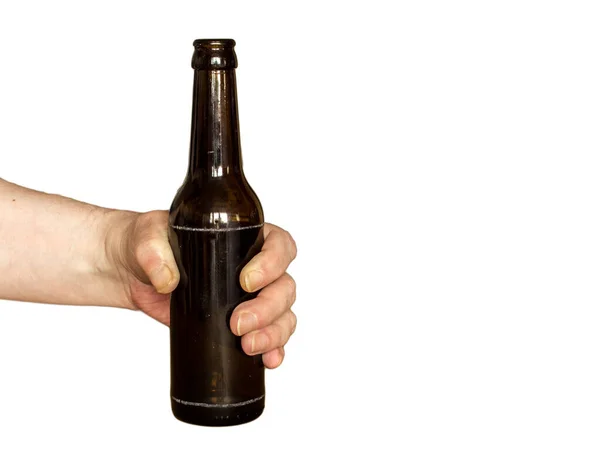 Hand Holds Beer Bottle Exempted — Stock Photo, Image