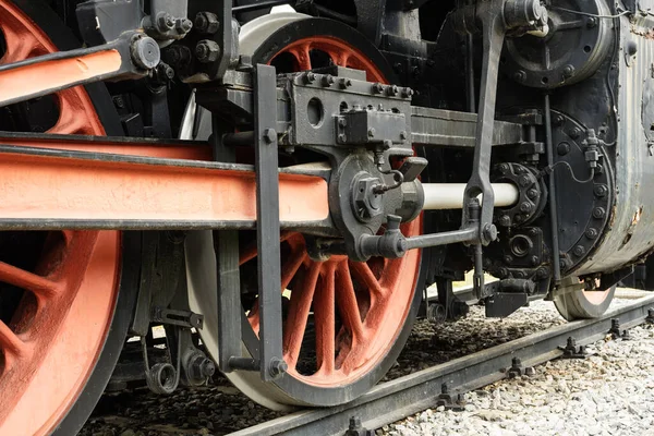 Locomotora Vapor Histórica Primer Plano Los Medios Transporte Por Ferrocarril —  Fotos de Stock