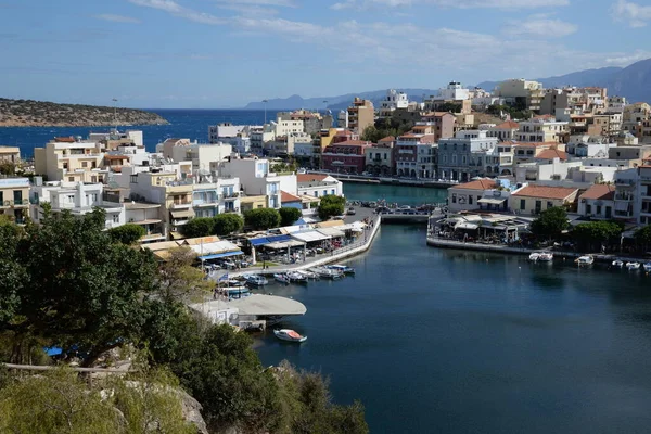 Tekneler Agios Nikolaos Girit Agios Nthe See Voulismeni See See — Stok fotoğraf